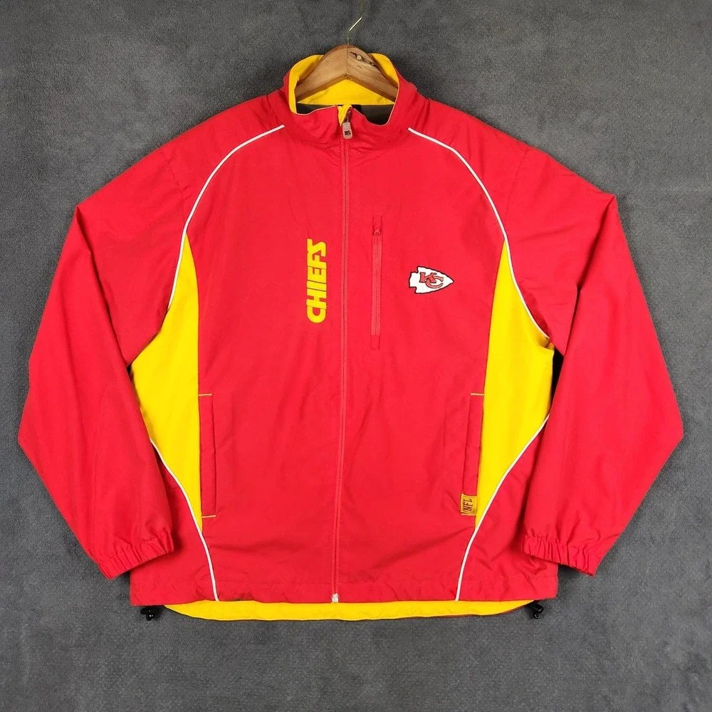 Kansas City Chiefs Jacket Mens Large Red Yellow Full Zip Windbreaker NFL